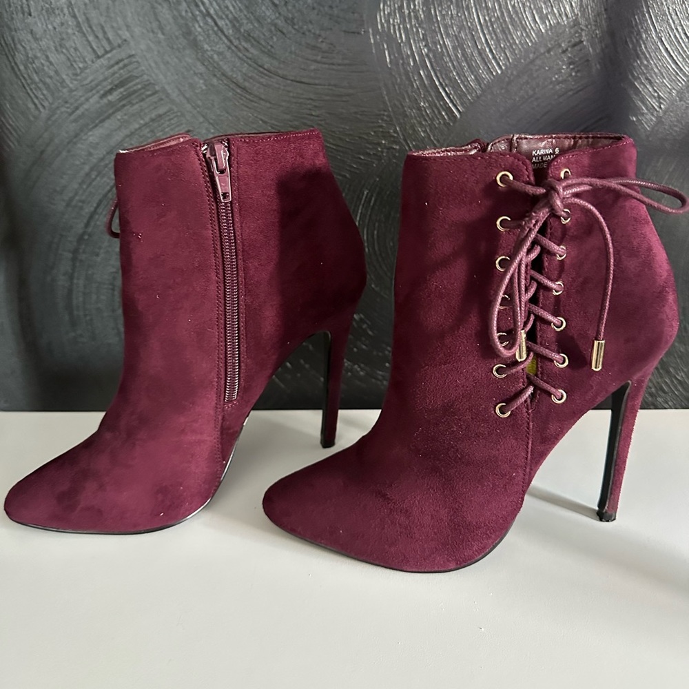 Charlotte Russe Suede Bootie | Burgundey | Size 6